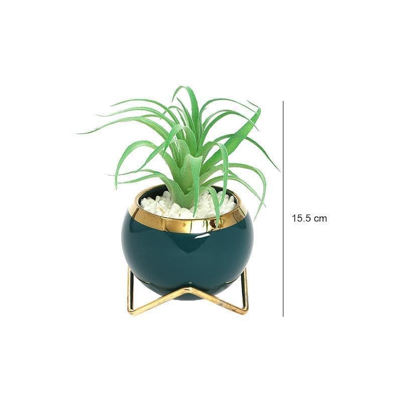 Artificial Plants - Faux Succulent In Blue Round Pot With Stand - 15.5 cms