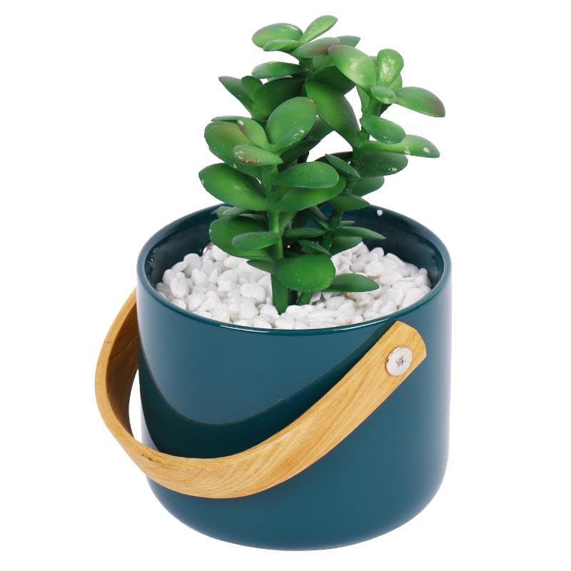 Artificial Plants - Faux Succulent In Bucket Pot (16.5 cms) - Blue
