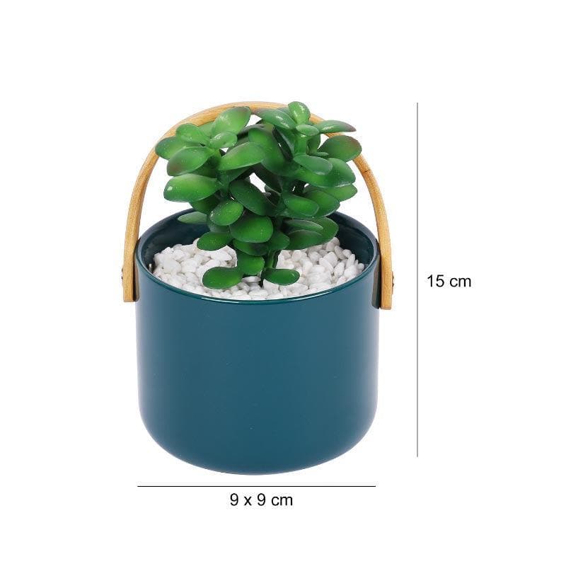 Artificial Plants - Faux Succulent In Bucket Pot (16.5 cms) - Blue