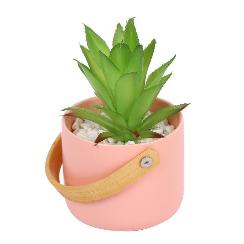 Buy Faux Succulent In Bucket Pot (16.5 cms) - Pink Artificial Plants from Vaaree