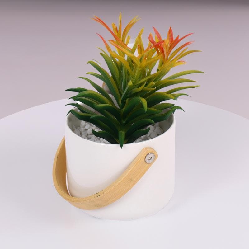 Buy Faux Succulent In Bucket Pot (16.5 cms) - White Artificial Plants from Vaaree