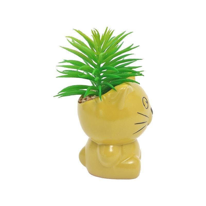 Artificial Plants - Faux Succulent In Cat Face Pot - 14.5 cms