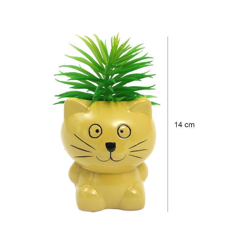 Buy Faux Succulent In Cat Face Pot - 14.5 cms Artificial Plants from Vaaree