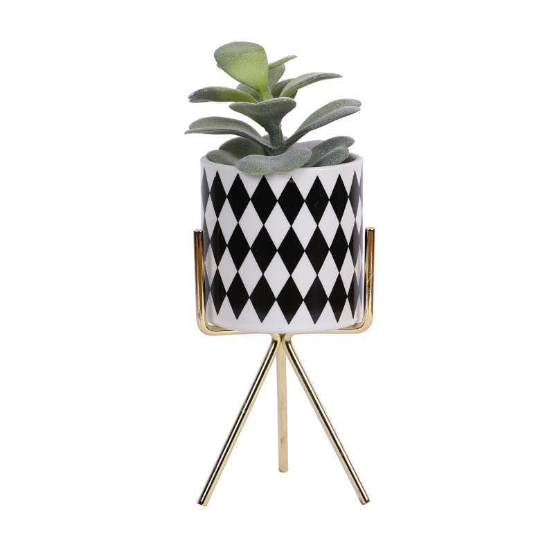 Buy Faux Succulent In Checkered Pot With Tripod - 20 cms Artificial Plants from Vaaree