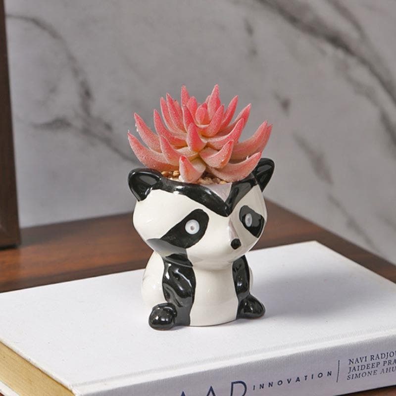 Buy Faux Succulent In Racoon Face Pot - 10 cms Artificial Plants from Vaaree