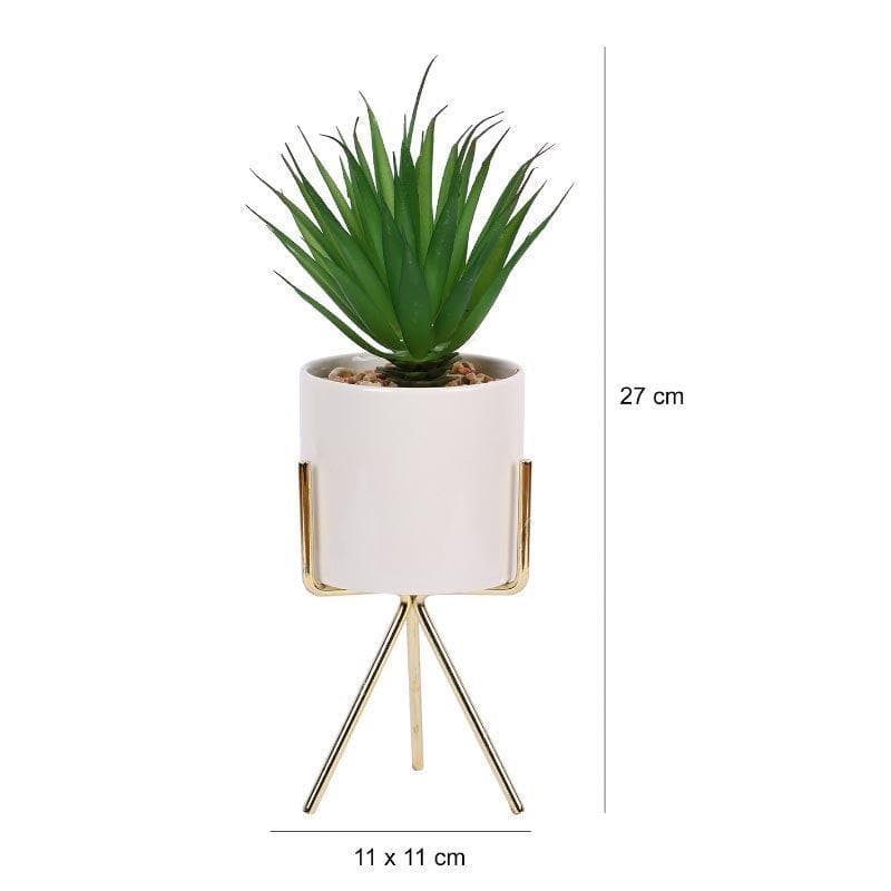 Buy Faux Succulent Leaf In White Pot With Tripod - 24 cms Artificial Plants from Vaaree