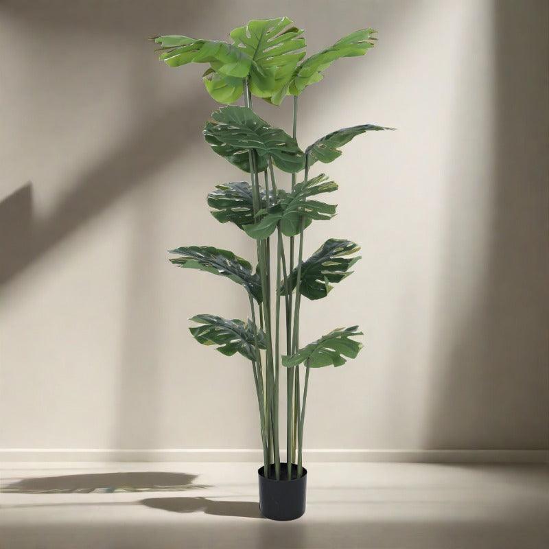 Artificial Plants - Faux Tall Green Monstera Swiss Cheese Plant With Pot - 3.94 ft