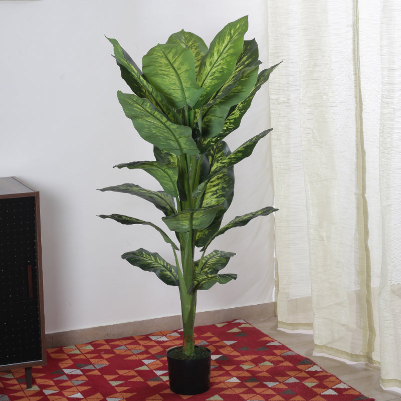 Artificial Plants - Faux Tuftroot Diffenbachia Plant With Pot - 4.59 ft