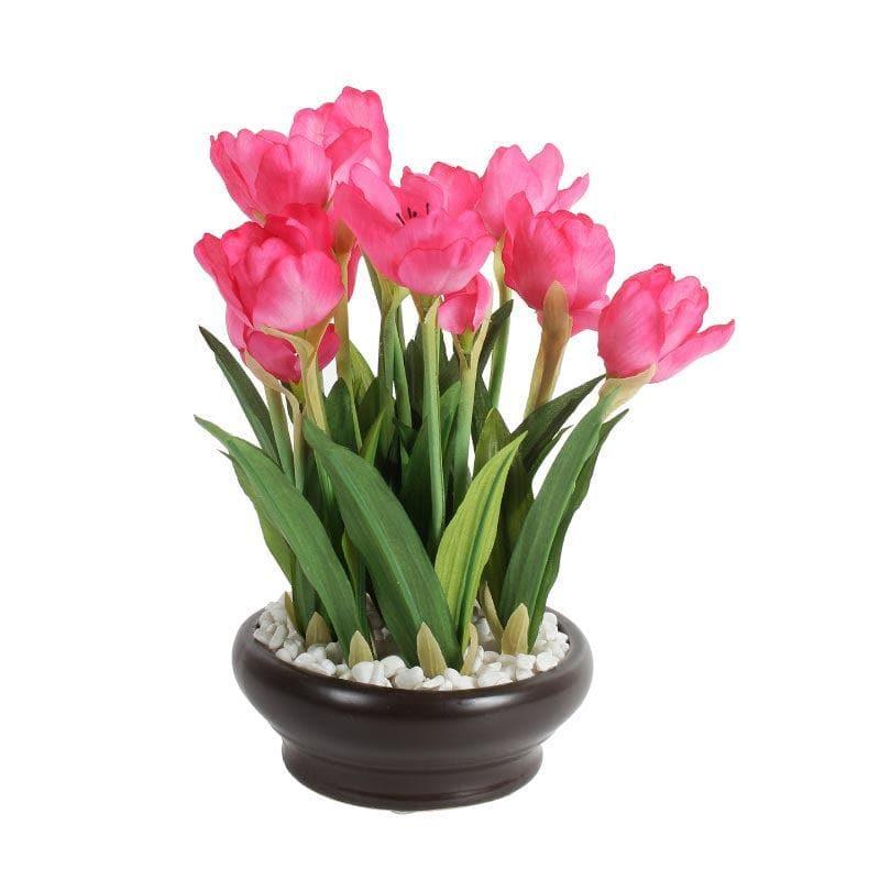 Buy Faux Tulip Bonsai In Ceramic Pot (26 cms) - Dark Pink Artificial Plants from Vaaree