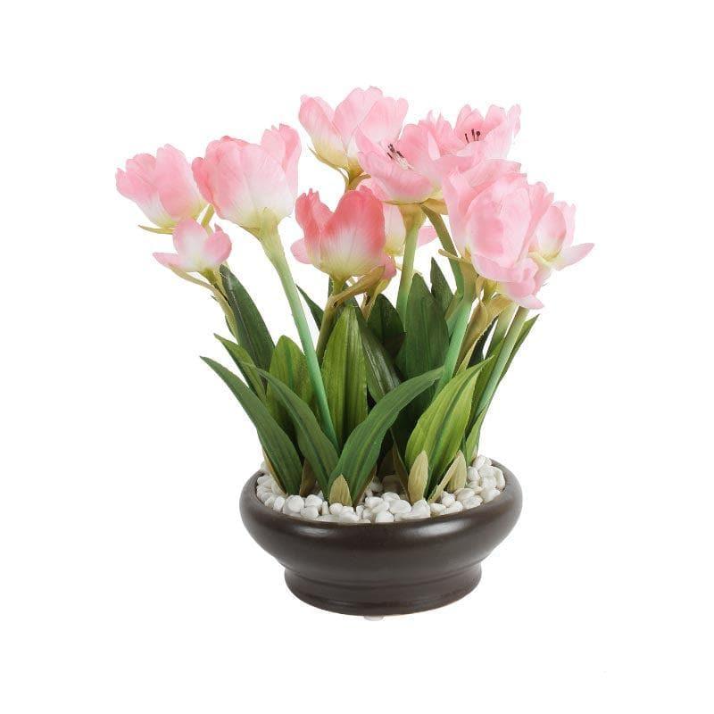 Buy Faux Tulip Bonsai In Ceramic Pot (26 cms) - Light Pink Artificial Plants from Vaaree