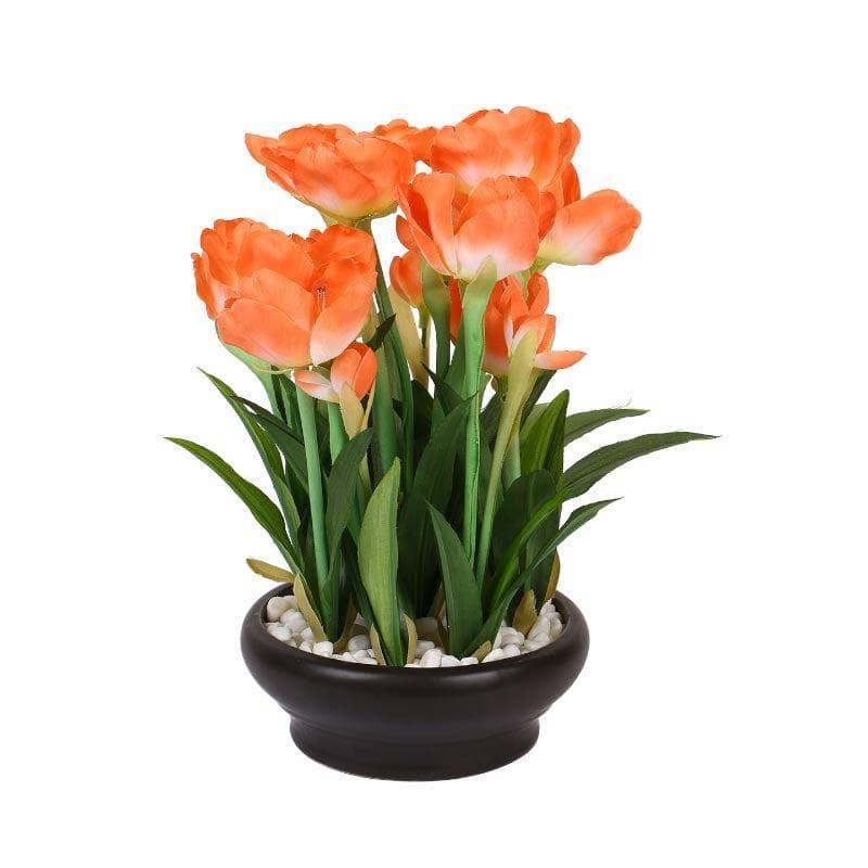 Buy Faux Tulip Bonsai In Ceramic Pot (26 cms) - Orange Artificial Plants from Vaaree