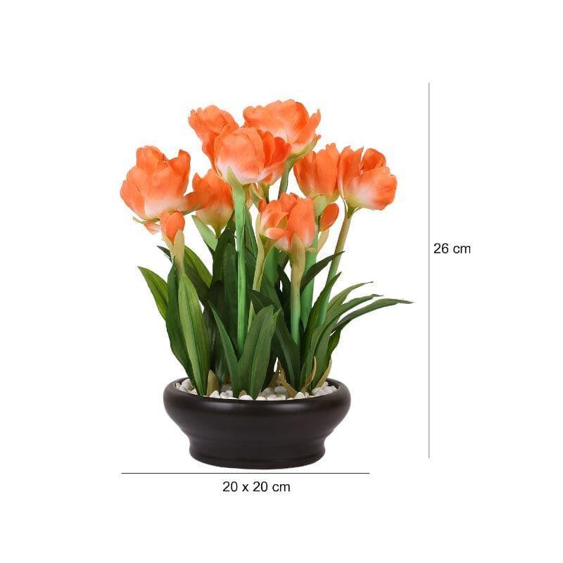 Buy Faux Tulip Bonsai In Ceramic Pot (26 cms) - Orange Artificial Plants from Vaaree