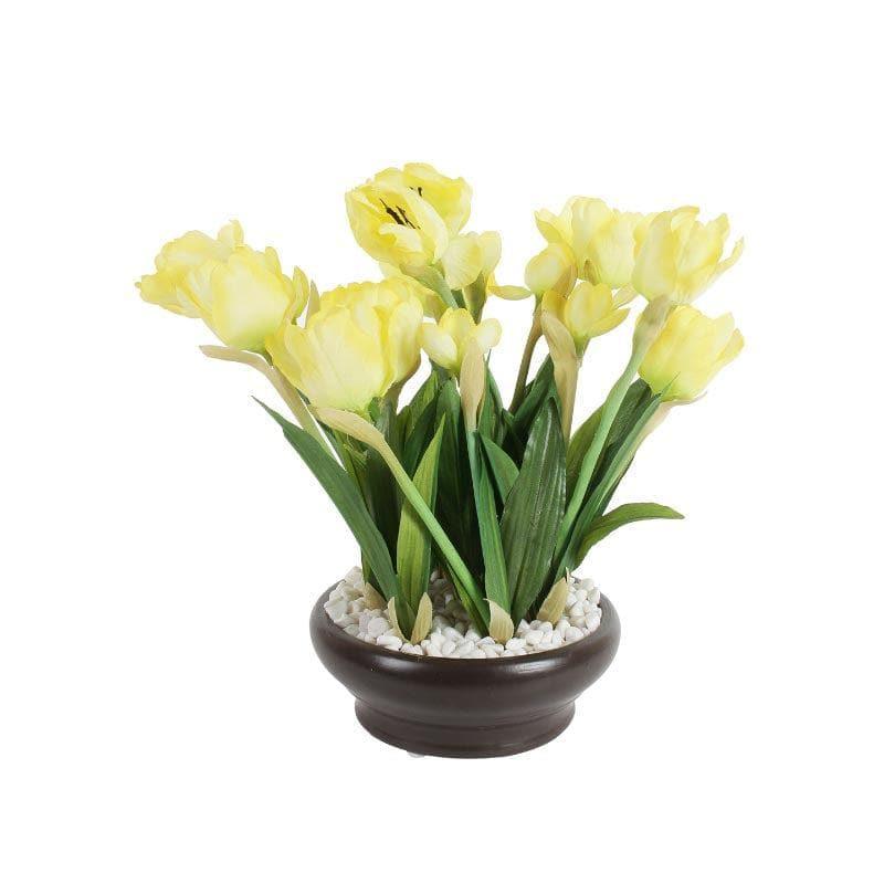 Buy Faux Tulip Bonsai In Ceramic Pot (26 cms) - Yellow Artificial Plants from Vaaree