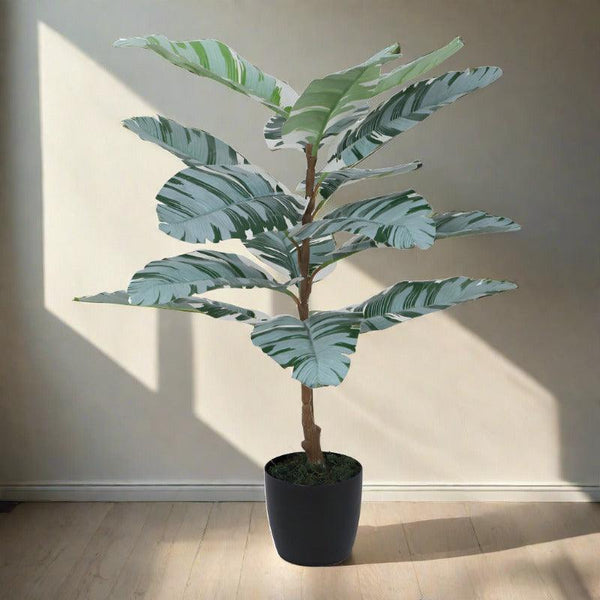 Artificial Plants - Faux White Banana Plant With Pot - 2.46 ft