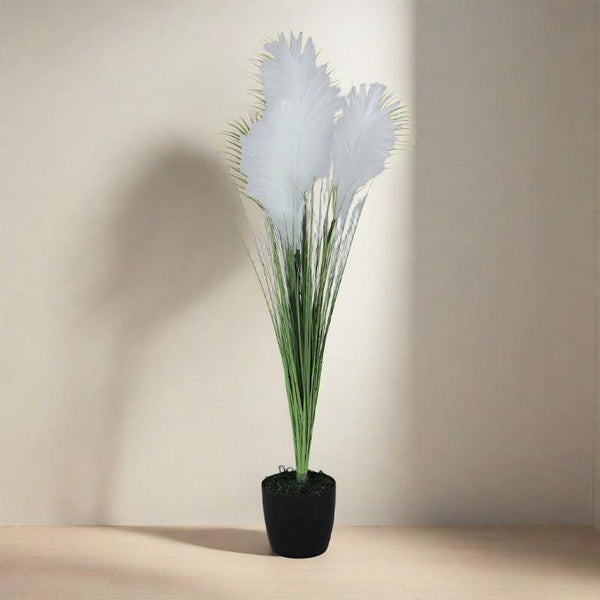 Artificial Plants - Faux White Grass With Pot - 2.95 ft