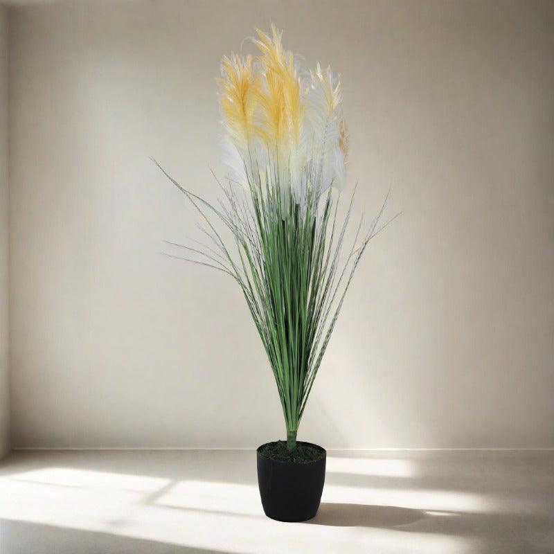 Artificial Plants - Faux Yellow Grass With Pot - 2.95 ft