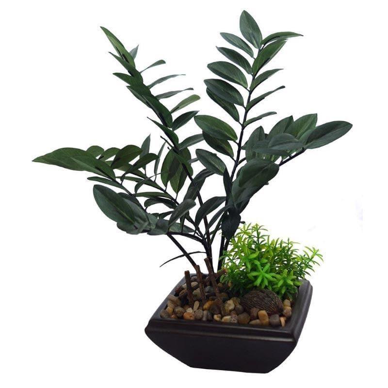 Artificial Plants - Faux Zamioculcas Bonsai In Ceramic Pot - 34 cms