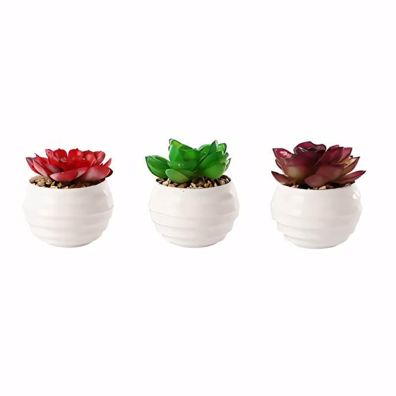 Artificial Plants - Hecha Faux Plant In Borga Pot (14 cms) - Set Of Three