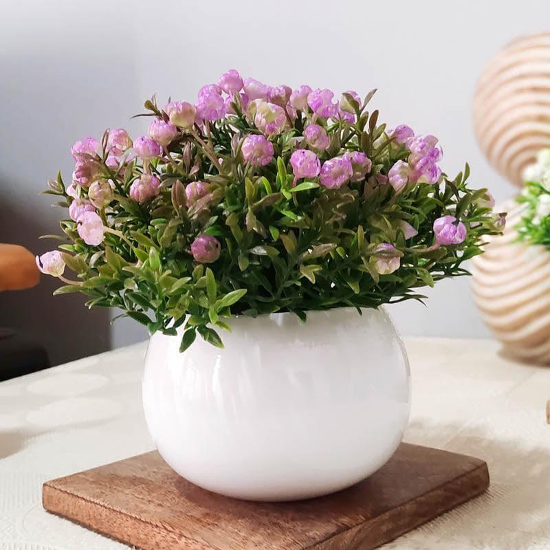 Buy Lavender Faux Ice Rose Floral Bush In White Pot - 15 cms Artificial Plants from Vaaree