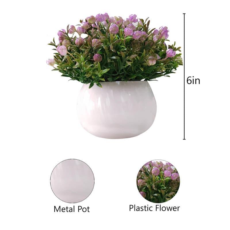 Buy Lavender Faux Ice Rose Floral Bush In White Pot - 15 cms Artificial Plants from Vaaree