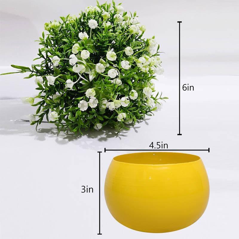 Buy White Faux Ice Rose Floral Bush In Yellow Pot - 15 cms Artificial Plants from Vaaree