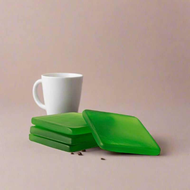 Coaster - Glossy Diamond Mist Glass Coaster (Green) - Set Of Four