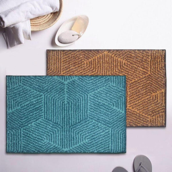 Buy Balzena Anti Slip Bathmat (Aqua & Brown) - Set Of Two Bath Mats from Vaaree