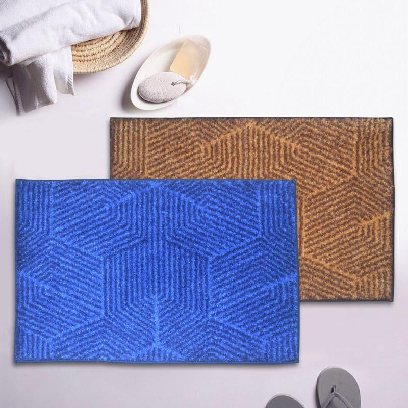 Buy Balzena Anti Slip Bathmat (Blue & Brown) - Set Of Two Bath Mats from Vaaree