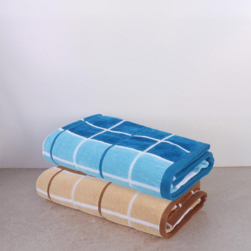 Buy Aqua Checkmate Bath Towel (Beige & Blue) - Set Of Two Bath Towels from Vaaree