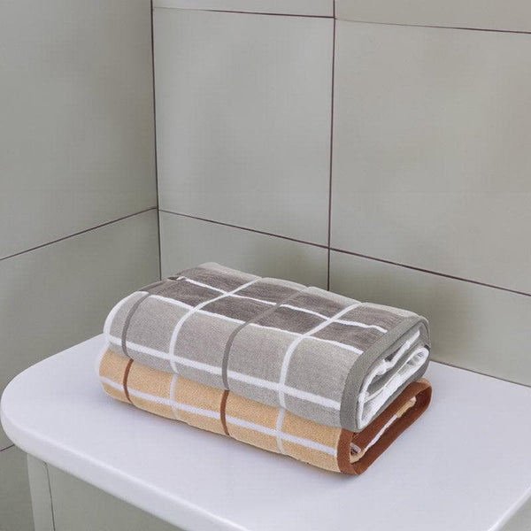 Buy Bath Towels - Aqua Checkmate Bath Towel (Beige & Grey) - Set Of Two at Vaaree online