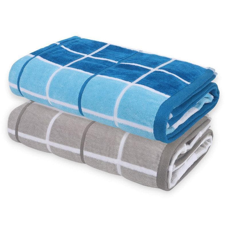 Buy Aqua Checkmate Bath Towel (Grey & Blue) - Set Of Two Bath Towels from Vaaree