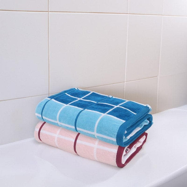 Bath Towels - Aqua Checkmate Bath Towel (Pink & Blue) - Set Of Two