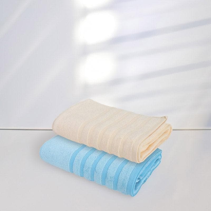 Buy Drip Dry Bath Towel (Cream & Light Blue)- Set Of Two Bath Towels from Vaaree