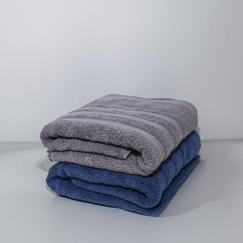 Buy Hydro Glee Bath Towel (Grey & Dark Blue) - Set Of Two Bath Towels from Vaaree