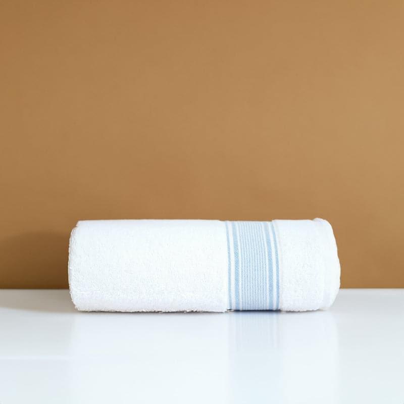 Buy Micro Cotton LuxeDry Comfort Bath Towel - White & Blue Bath Towels from Vaaree