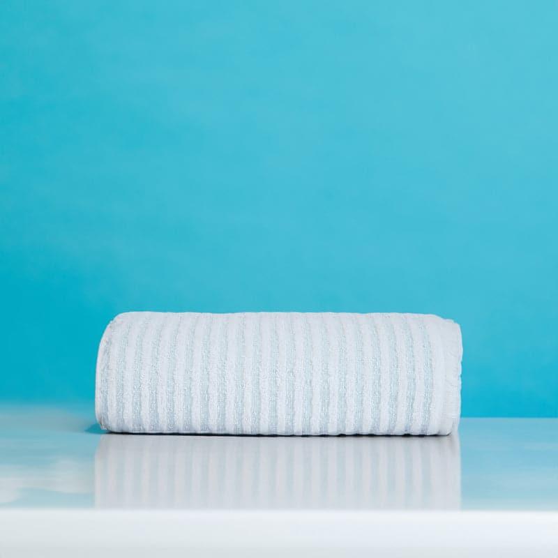 Buy Micro Cotton LuxeDry Striped Comfort Bath Towel - Light Blue & White Bath Towels from Vaaree