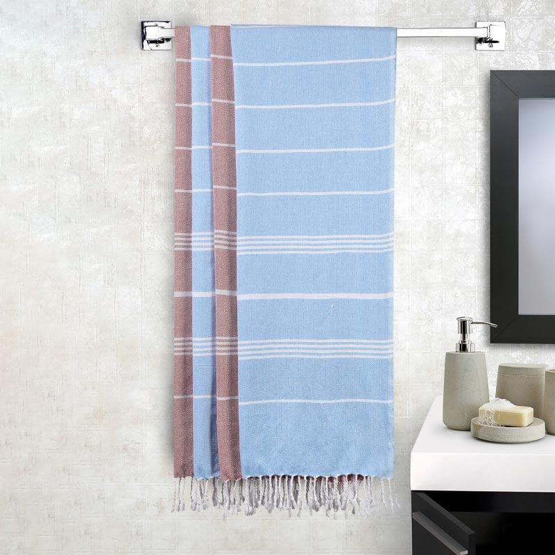 Buy Pure Delight Bath Towels (Blue & Brown) - Set Of Four Bath Towels from Vaaree