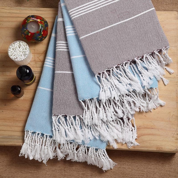 Buy Bath Towels - Soothing Retreat Towels (Blue & Grey) - Set Of Four at Vaaree online