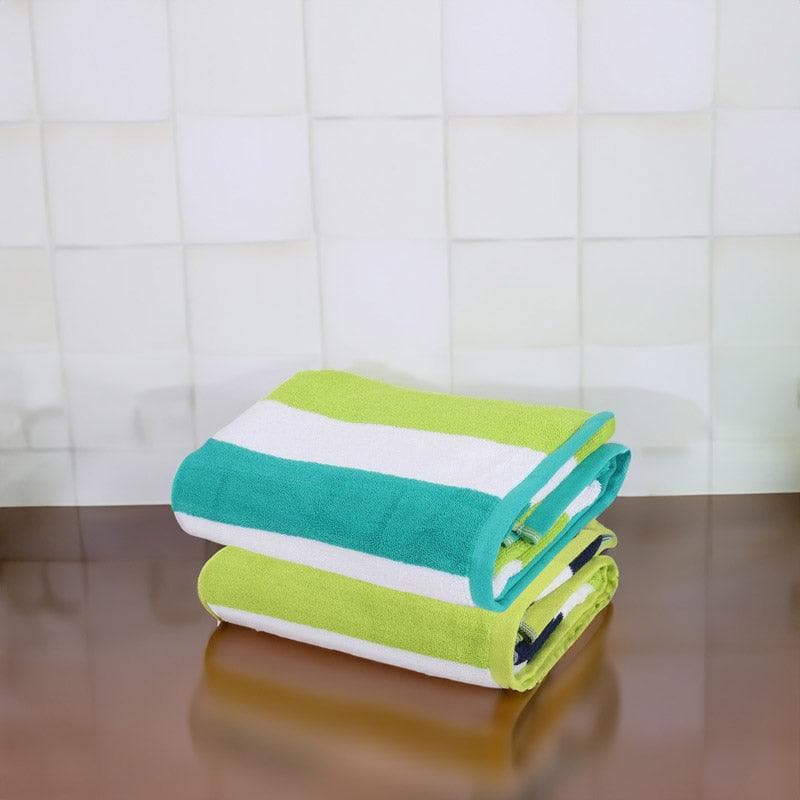 Buy Stripe Splash Bath Towel (Dark Green & Light Green) - Set Of Two Bath Towels from Vaaree