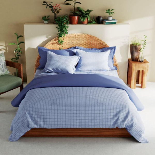 Bedsheets - Brio Checkered Bedsheet - Blue