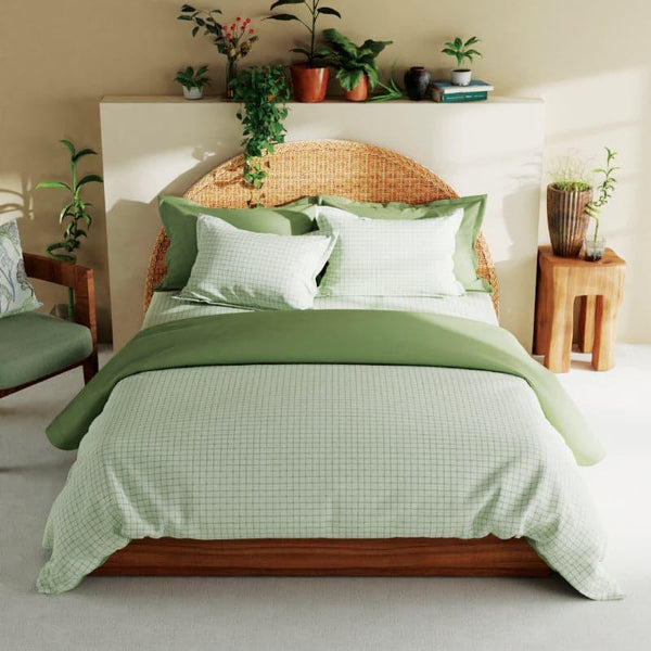 Bedsheets - Brio Checkered Bedsheet - Mint Green