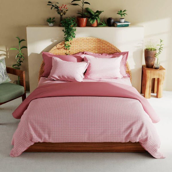 Bedsheets - Brio Checkered Bedsheet - Pink