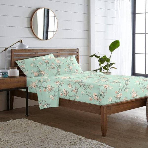 Buy Cherry Blossom Floral Bedsheet - Green Bedsheets from Vaaree