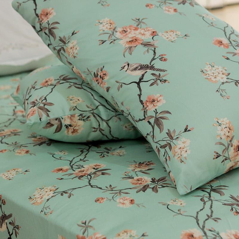 Buy Bedsheet - Cherry Blossom Floral Bedsheet - Green at Vaaree online