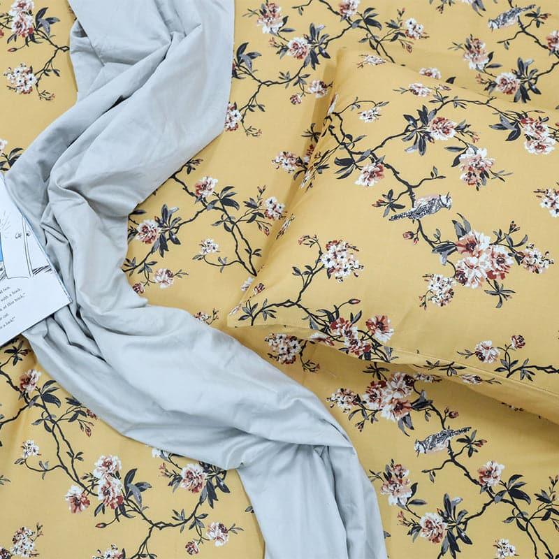 Buy Cherry Blossom Floral Bedsheet - Mustard Yellow Bedsheets from Vaaree