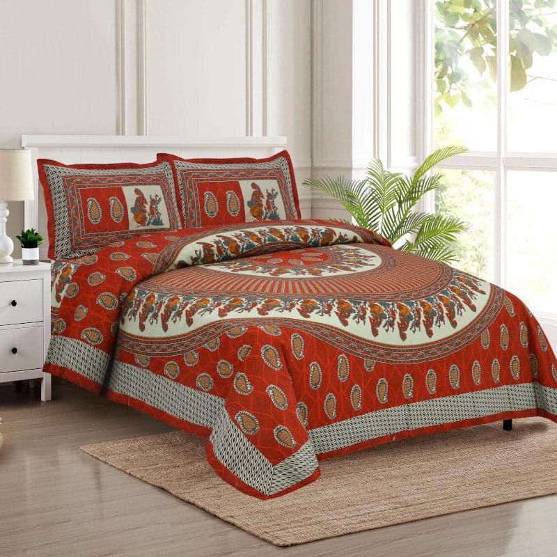 Buy Bedsheet - Crosha Applique Print Bedsheet - Red at Vaaree online