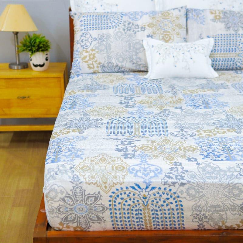 Buy Bedsheet - Duna Boheme Floral Bedsheet - Pastel Blue at Vaaree online