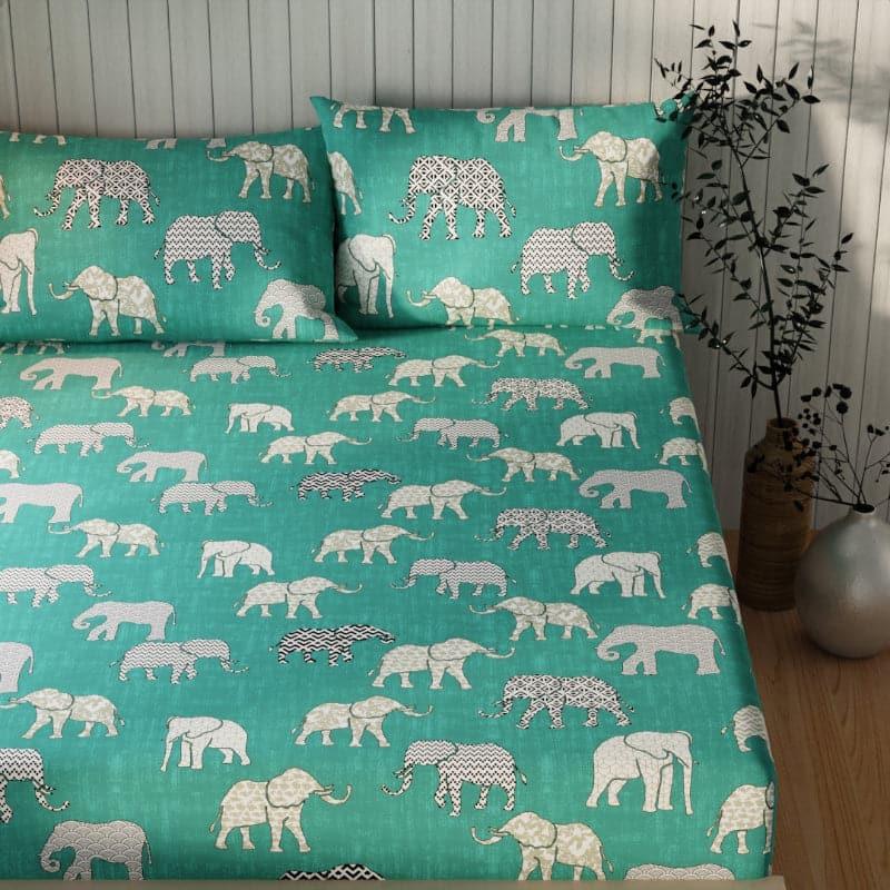 Buy Elephanto Walk Bedsheet - Aqua Bedsheets from Vaaree