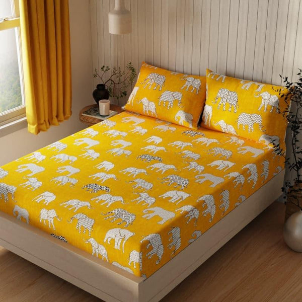 Bedsheets - Elephanto Walk Bedsheet - Yellow