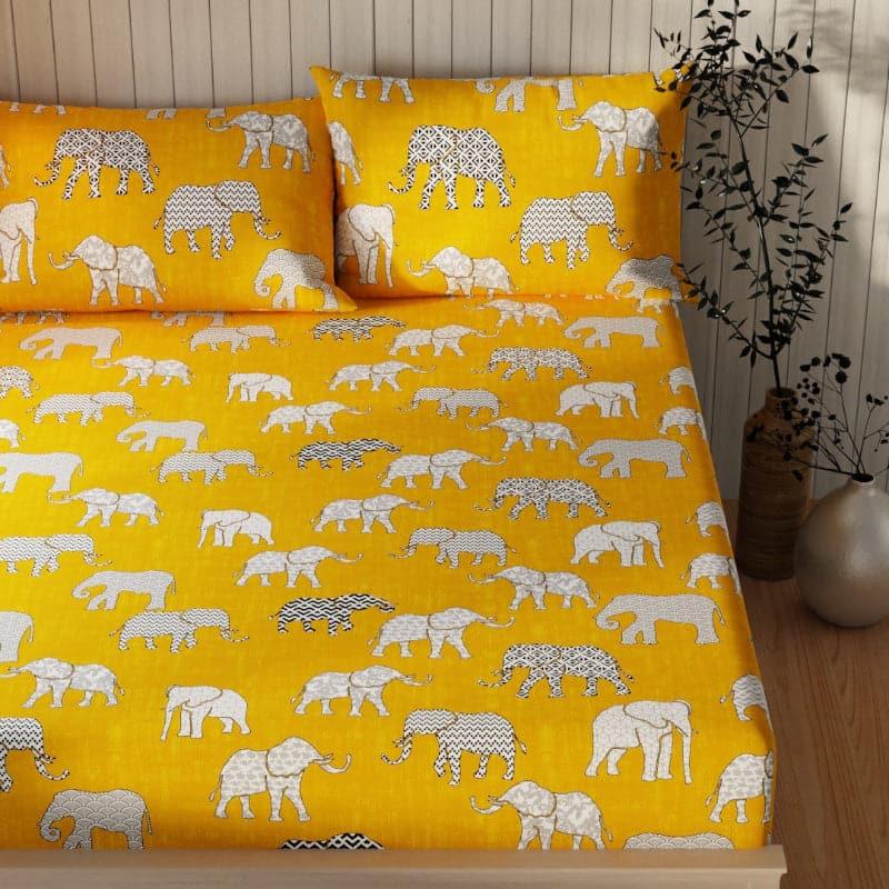 Buy Elephanto Walk Bedsheet - Yellow Bedsheets from Vaaree